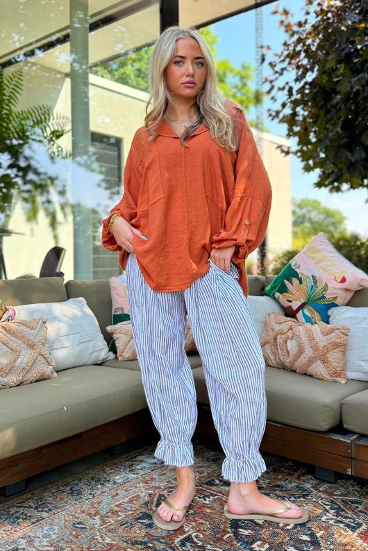 Sandbar Linen Blend Pop Over Shirt Rust
